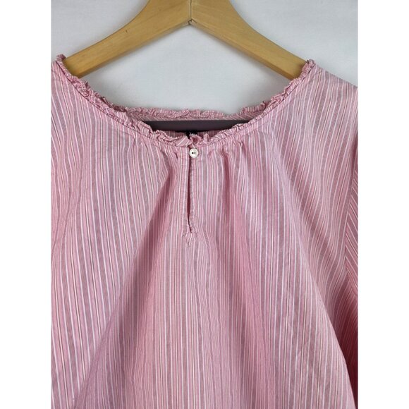 Talbots Womens Shirt Plus Size 3X Pink Striped Short Sleeve Ruffle Blouse Top - Picture 3 of 10